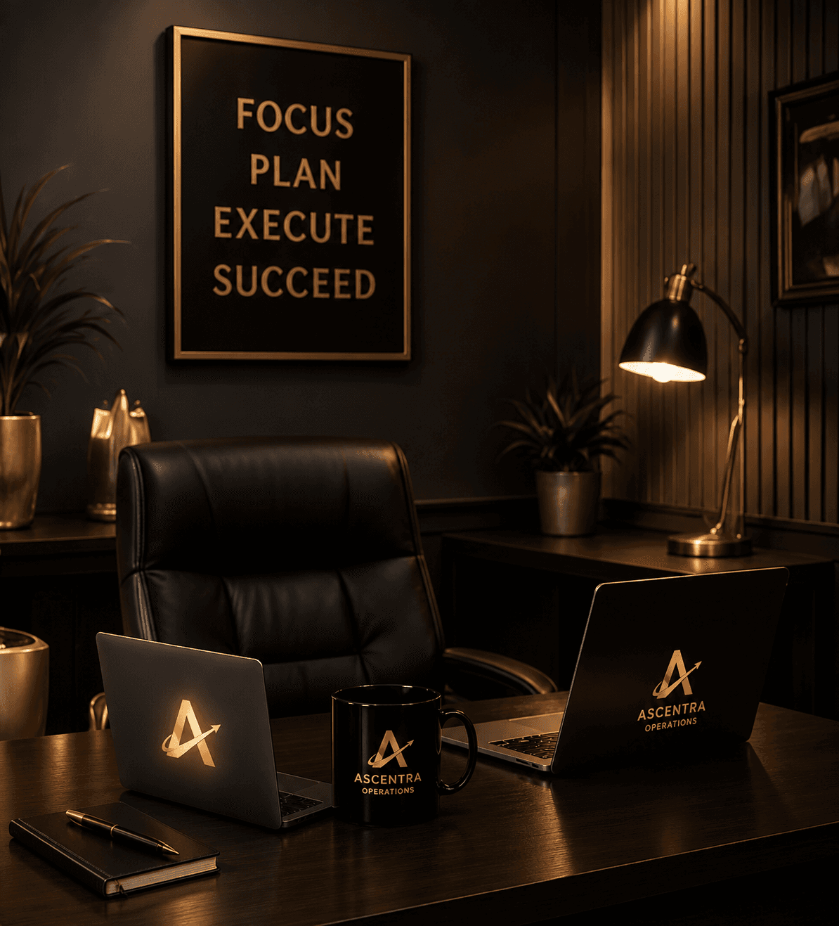 Ascentra Operations office — FOCUS • PLAN • EXECUTE • SUCCEED